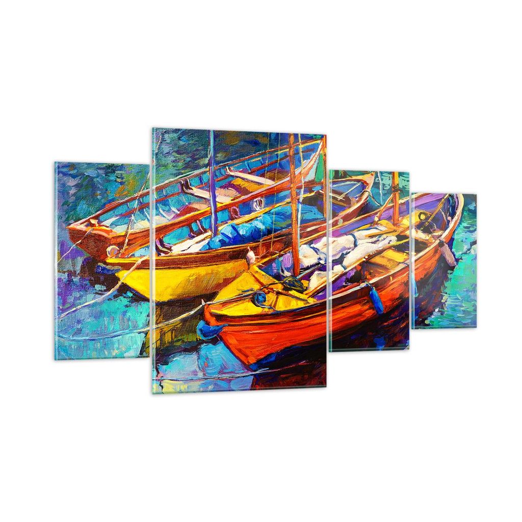Bilder auf glas - Boote Bunt Angeln Wasser - 160x90cm - Glasbilder - Wandbilder - Kunstdruck - zum Aufhängen bereit - Wanddekoration aus Glas - Gl...