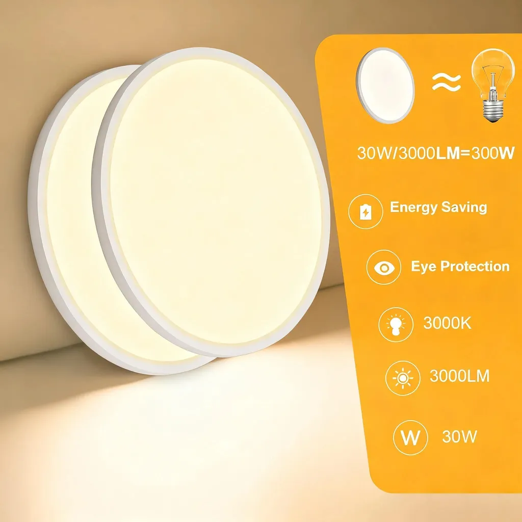 Lot de 2 plafonniers LED 30W ultra-plats 38cm avec télécommande variable