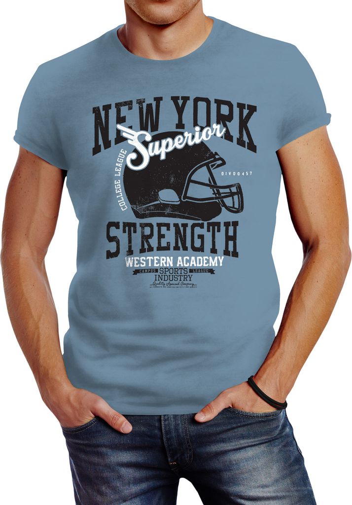 Herren T-Shirt - New York Superior Football Helmet - Slim Fit Neverless stone blue S