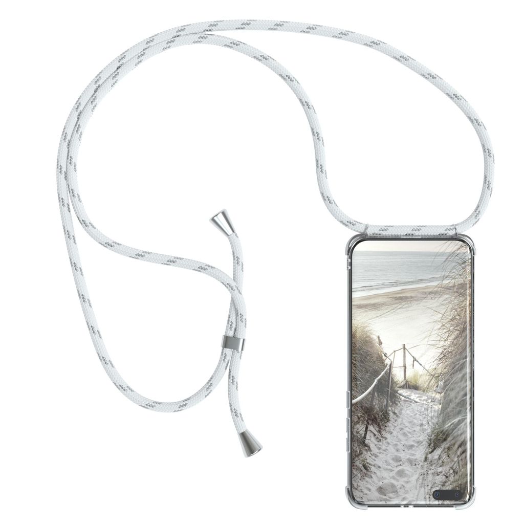 EAZY CASE Handykette kompatibel mit Huawei P40 Pro Plus, Handyhülle mit Umhängeband, Handykordel, Schutzhülle Clear, Band in Weiß