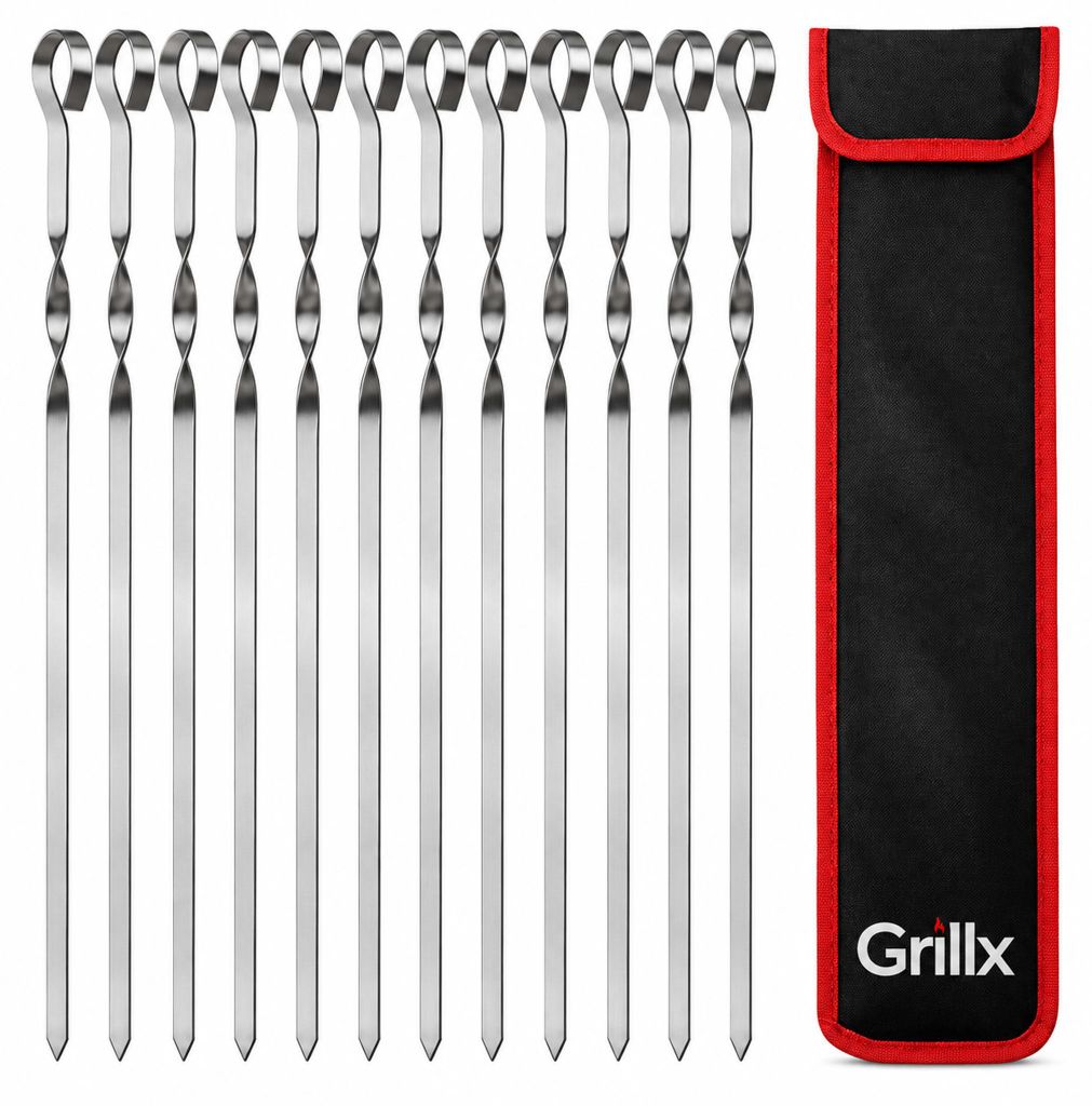 Grillx Grillspieße 12 Stück – Edelstahl 40cm – Kebab & Produktbild 