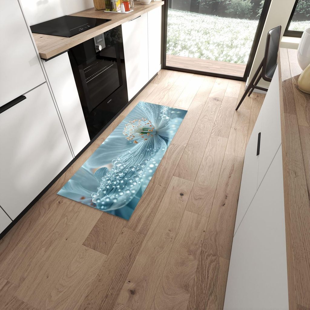 Küchenteppich 60x150cm rutschfest & abwischbar PVC Läufer - Verträumte Blumenpracht