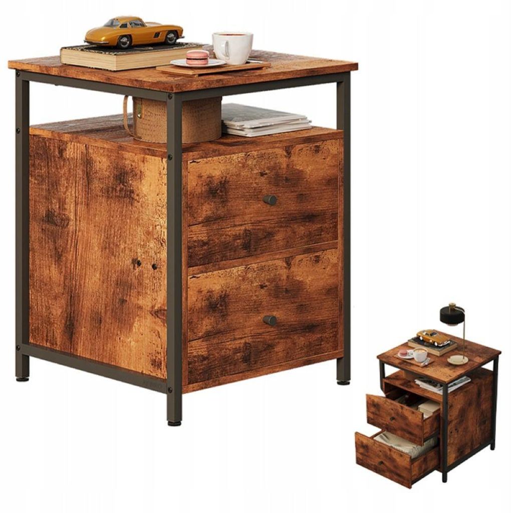 Nachttisch Tisch für Schlafzimmer Wohnzimmer Schubladen Loft braun rustikal Retro solide
