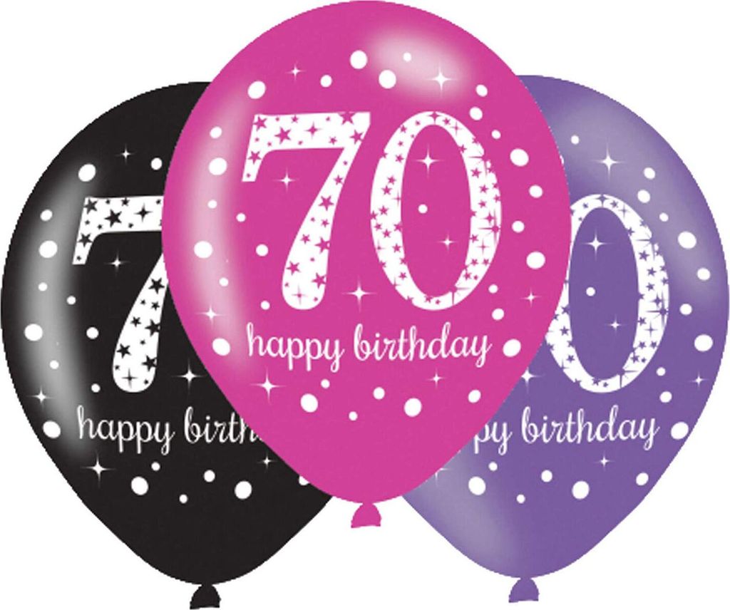 amscan Luftballons Zahl 70 Celebration pink/violett/ schwarz Ø27,5cm 6 Stück