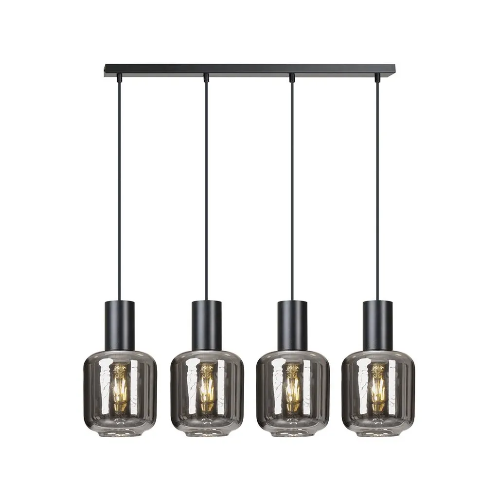 Luminaire Suspension Rectangulaire Noire 4 Lampes E14 Verre - Emibig