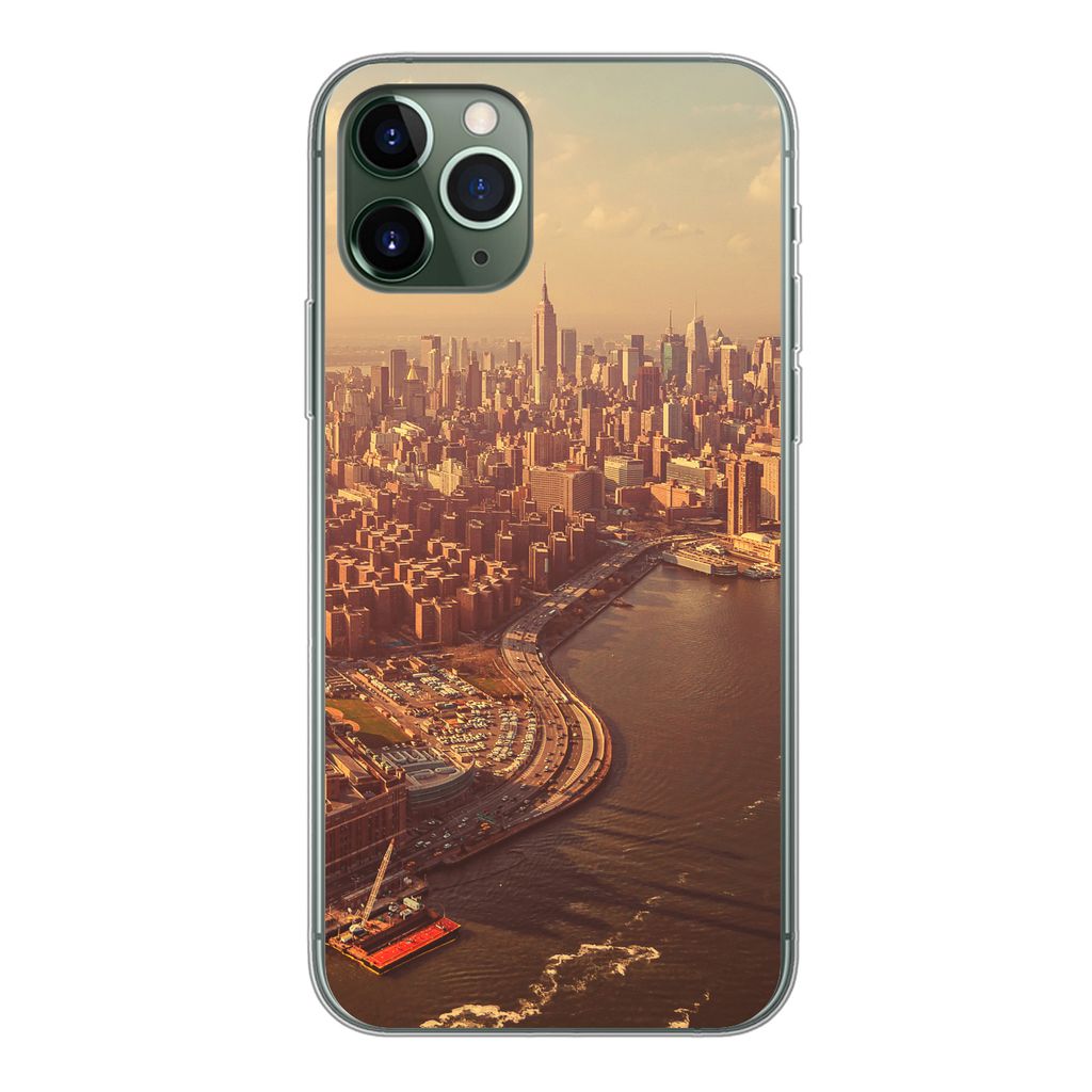 MuchoWow Handyhülle Schutzhülle Hülle für iPhone 11 Pro New York - Skyline - Gold Silikon Softcase Handy Hülle - Handy