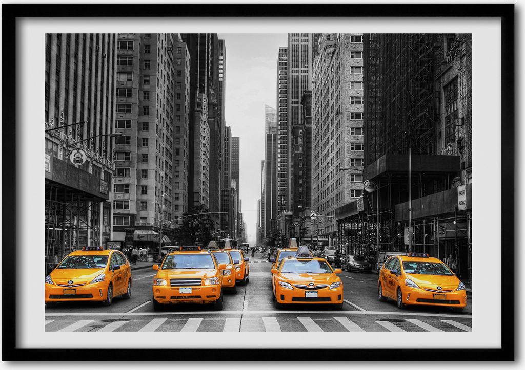 Bild - Bilderrahmen - 100 cm x 70 cm - MDF - Rahmen - Foto - Wandkunst New Yorker Taxis
