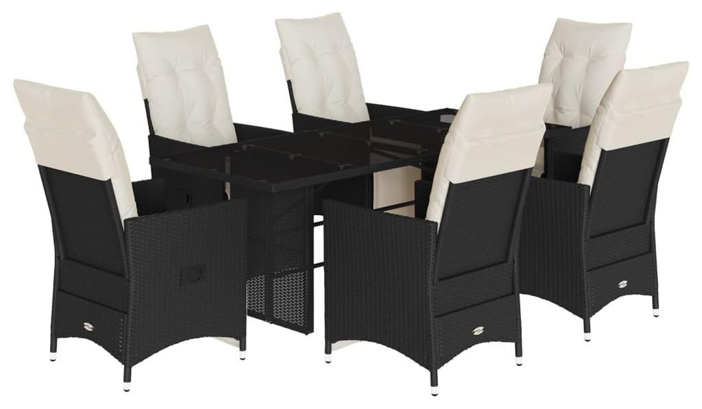 vidaXL 7-tlg. Garten-Essgruppe mit Kissen Schwarz Poly Rattan