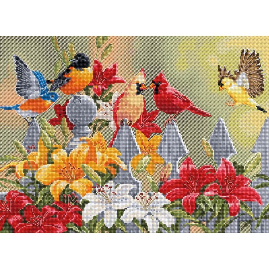 Auslaufmodell Luca-S Kreuzstich Set "Hinterhofvögel mit Taglilien", Zählmuster, 32x23cm