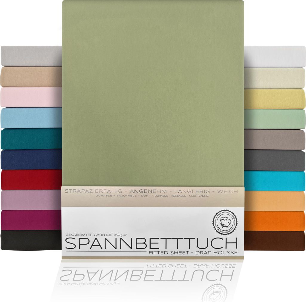BEAUTEX Spannbetttuch Bettlaken aus gekämmter Baumwolle, Premium Jersey 160g/m², Größe und Farbe wählbar,140x200cm,Olivgrün, Matratzenart:Sta...