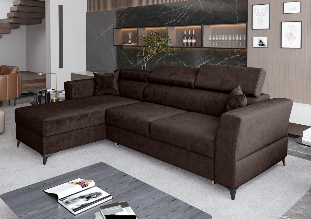 AX LIVING Ecksofa klein mit Schlaffunktion Ribella – 265 cm breit, Braun Links