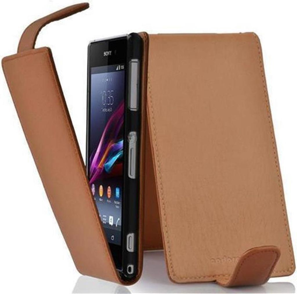 Cadorabo Schutzhülle für Sony Xperia Z1 COMPACT Hülle in Braun Flip Etui Handyhülle Case Cover Kunstleder