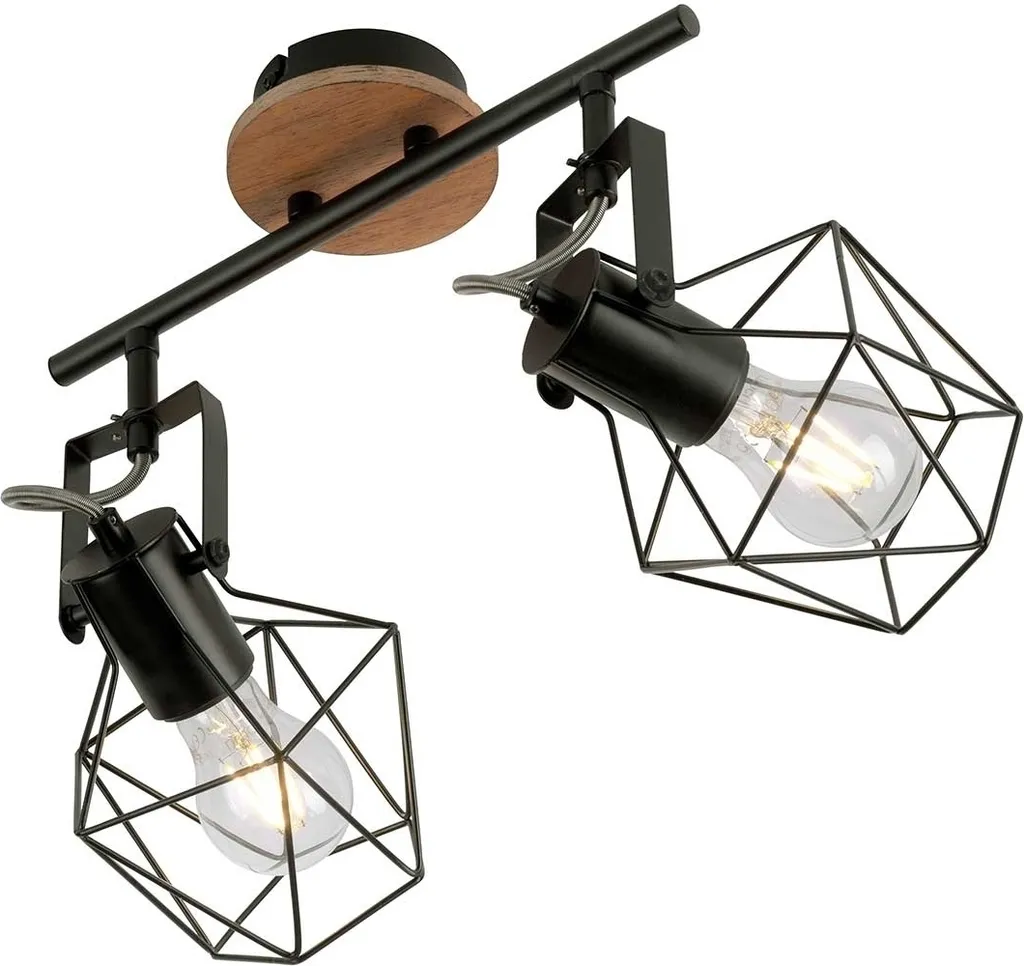 Plafonnier bois design avec 2 spots réglables orientables série Orion - 4