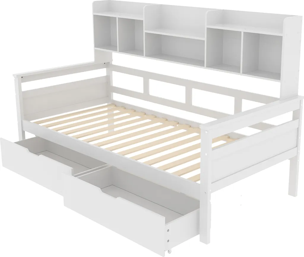 Lit adolescent 90x200 bois blanc, solution gain de place avec rangements - 5