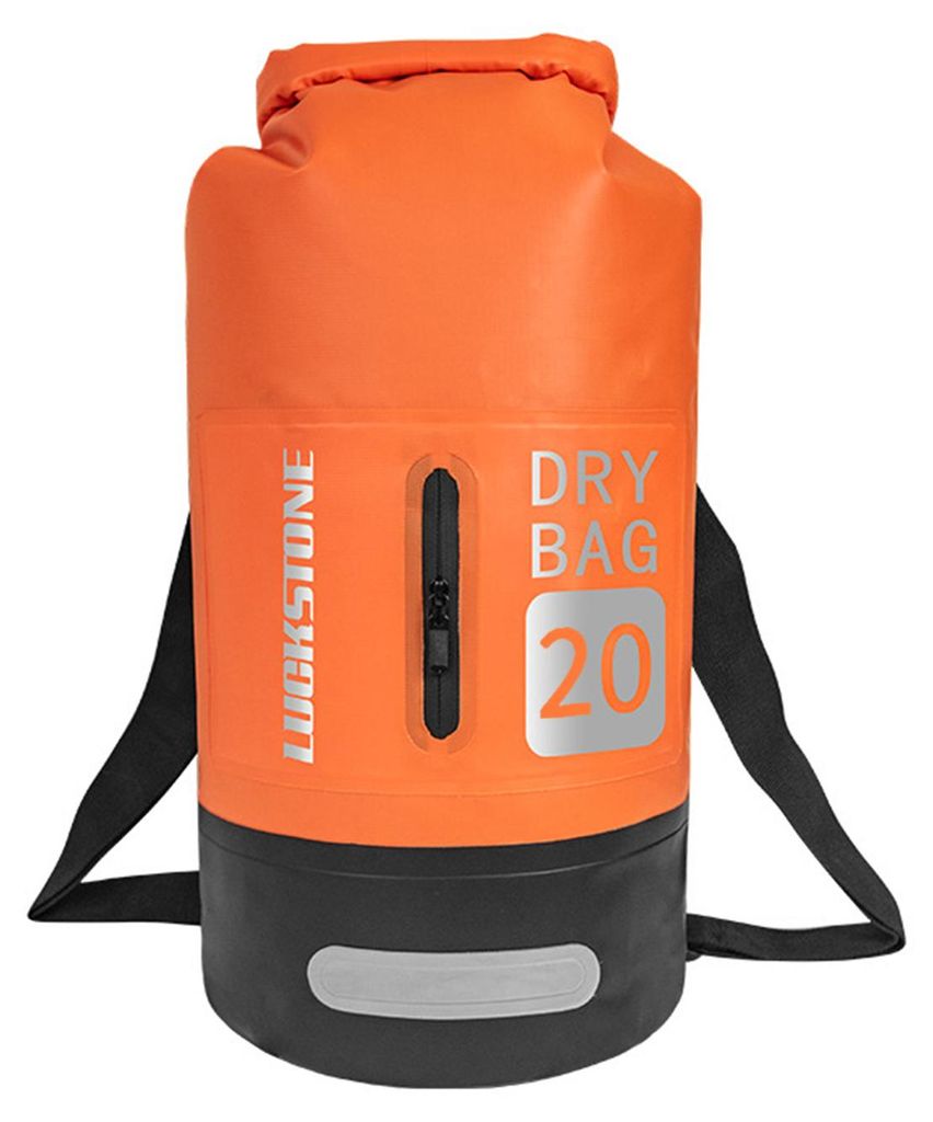 20 l wasserdichter Trockenrucksack – PVC-Eimer-Strand- und Badetasche mit reflektierenden Streifen, Fronttasche und D-Ringen – für Camping, Wa...