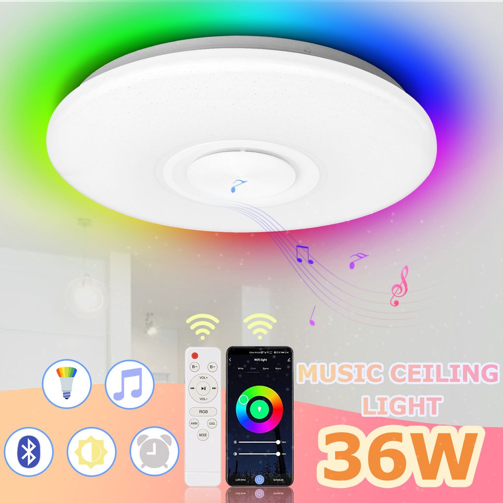 Faziango 36W LED-Deckenleuchte dimmbar mit Bluetooth-Lautsprecher und App-Steuerung, RGB-Farbwechsel, Sternenhimmel-Effekt, flaches Design, Fernbed...