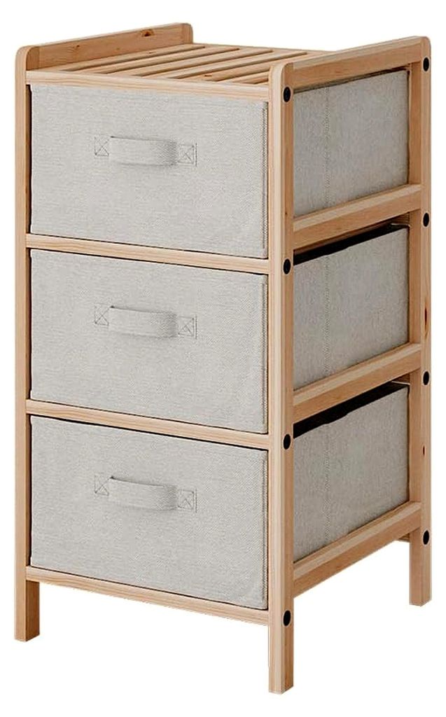 Kommode Bruno, Beige, 34,5 x 67 cm mit 3 Stoffschubladen zur Wäscheaufbewahrung, kompatibel mit der Bruno-Serie