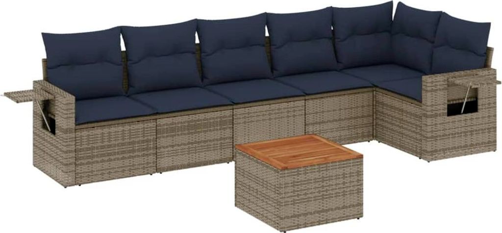 7-teiliges Gartensofa-Set mit Kissen, grau, Polyrattan
