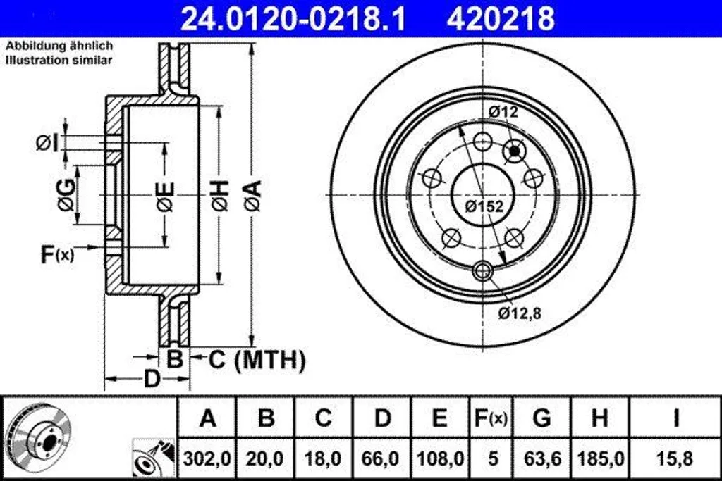 ATE 24.0120-0218.1 Disque de frein OE LR001019 pour Freelander 2