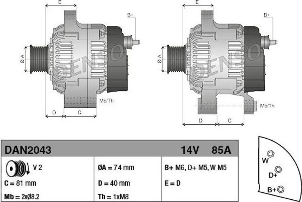 Alternateur DAN2043 pour entretien Massey Ferguson 5400 et Landini 85A