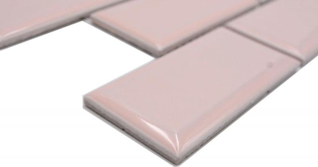 Handmuster Keramik Mosaikfliese Metro Verbundoptik uni zartrosa pastell MOS24-11T_m