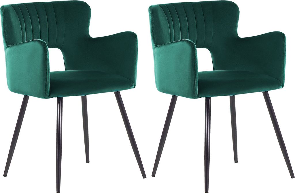 BELIANI Esszimmerstuhl Smaragdgrün Polsterbezug mit Armlehnen vier stabilen Beinen Wohnzimmer Esszimmer Küche Elegant Klassisch