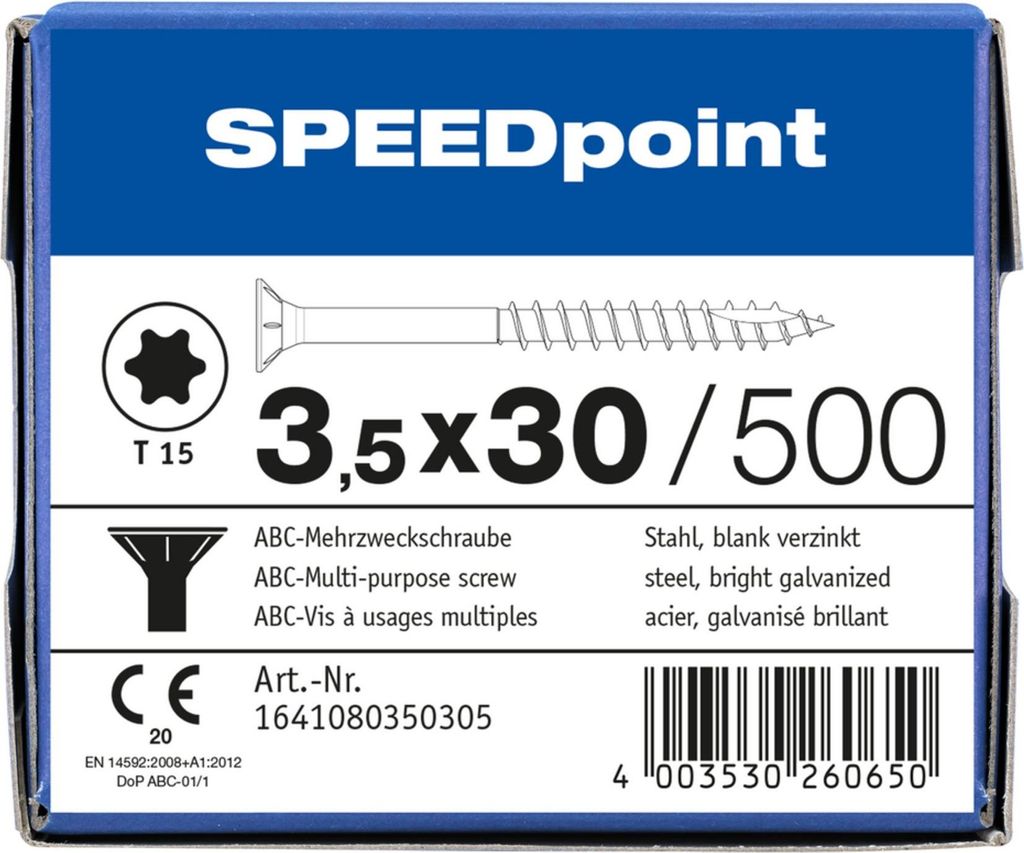 ABC SPEEDpoint Senkkopf T15 Teilgewinde Schabenut A2J 3,5x30mm (500)