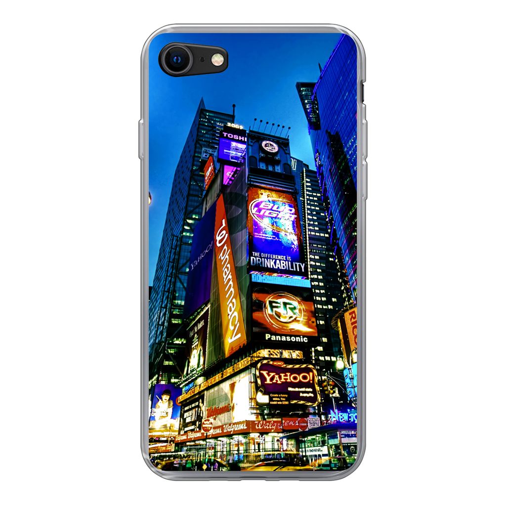 MuchoWow Handyhülle Schutzhülle Hülle für iPhone 7 New York - Nacht - USA Silikon Softcase Handy Hülle - Kartenhalter