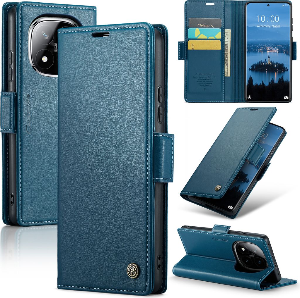 Lederhülle für Xiaomi Redmi Note 14 Pro/Note 14 Pro+ 5G Brieftasche Kartenfach Schutzhülle mit Standfunktion Blau