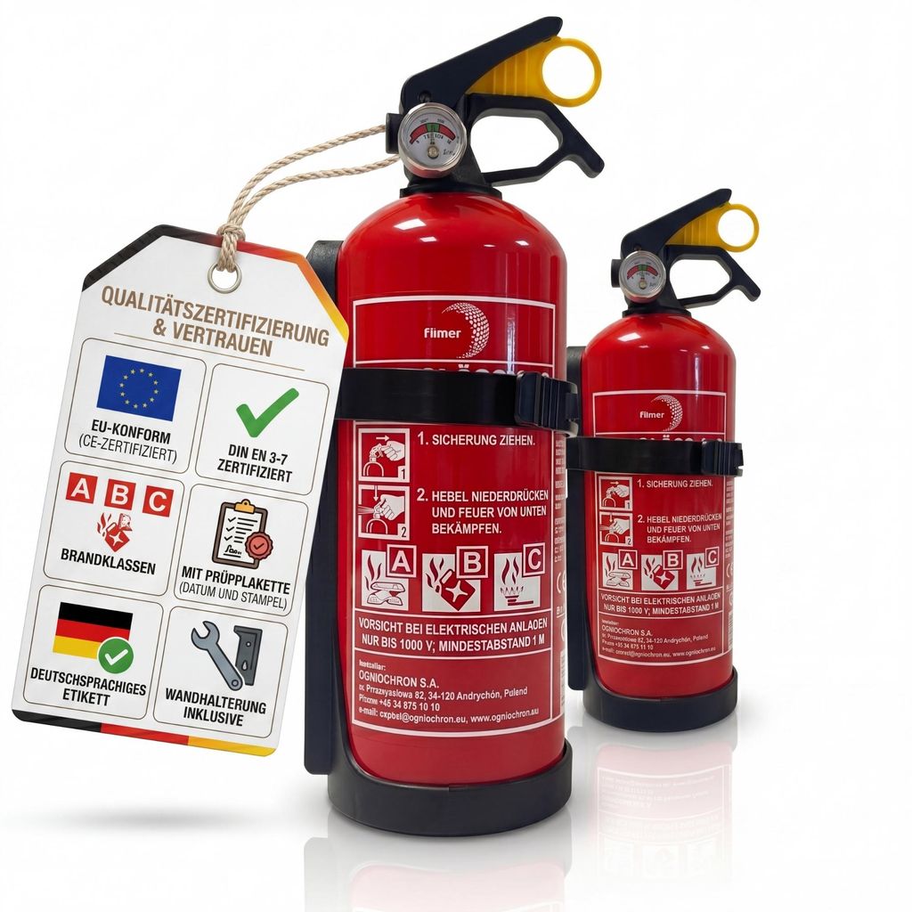 BigDean 2 Stück Feuerlöscher 1kg Halterung/Manometer Produktbild 
