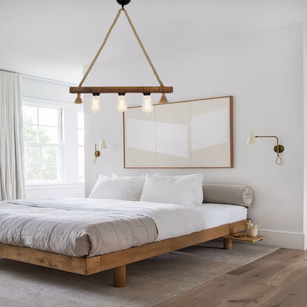 Lustre en bois massif noyer 60 cm pour réchauffer une déco trop sobre