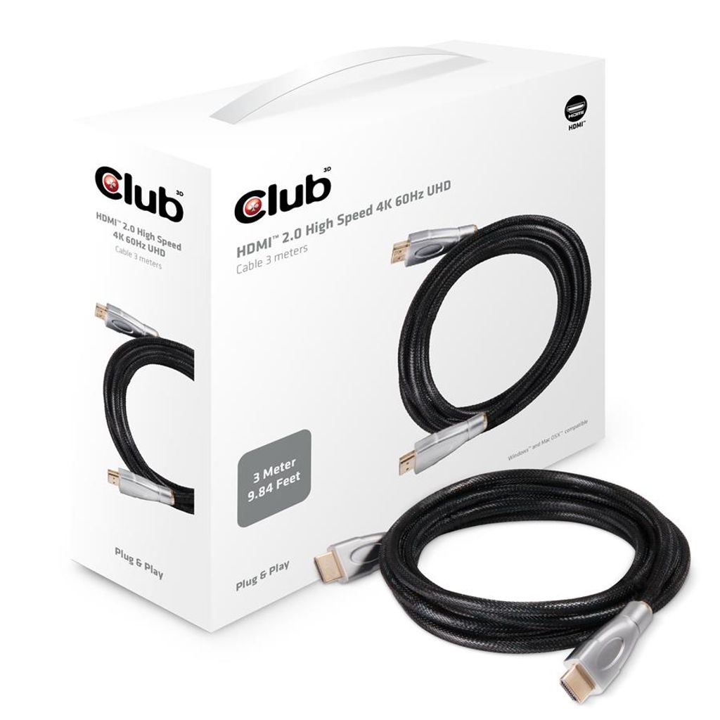 CLUB3D HDMI 2.0 Cable 3Meter UHD 4K/60Hz 18Gbps Certified Produktbild 
