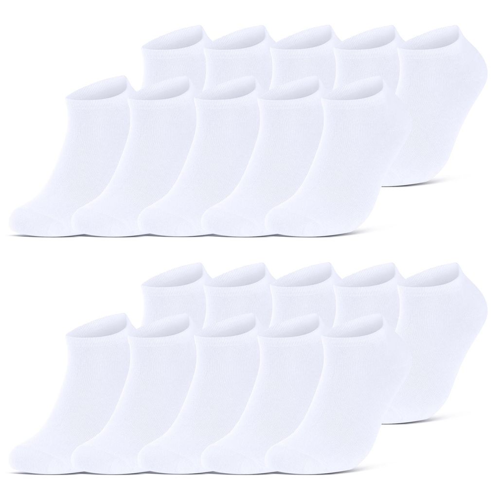 10 I 20 I 30 Paar Sneaker Socken Damen & Herren Schwarz & Weiß Baumwolle 10800 - 20 Paar Weiß 39-42