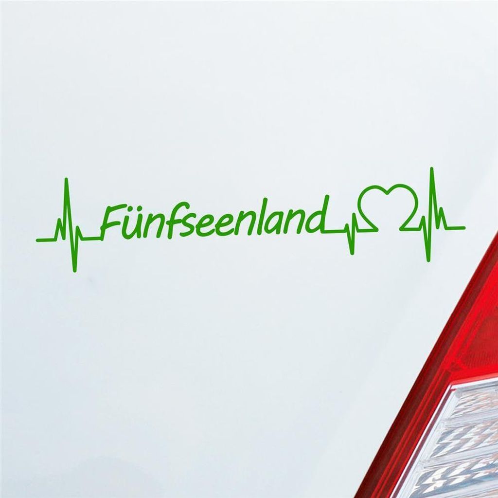 Auto Aufkleber Fünfseenland Puls Herzschlag mit Ferien Region Motiv 19x5 cm Hellgrün Sticker Heckscheibenaufkleber