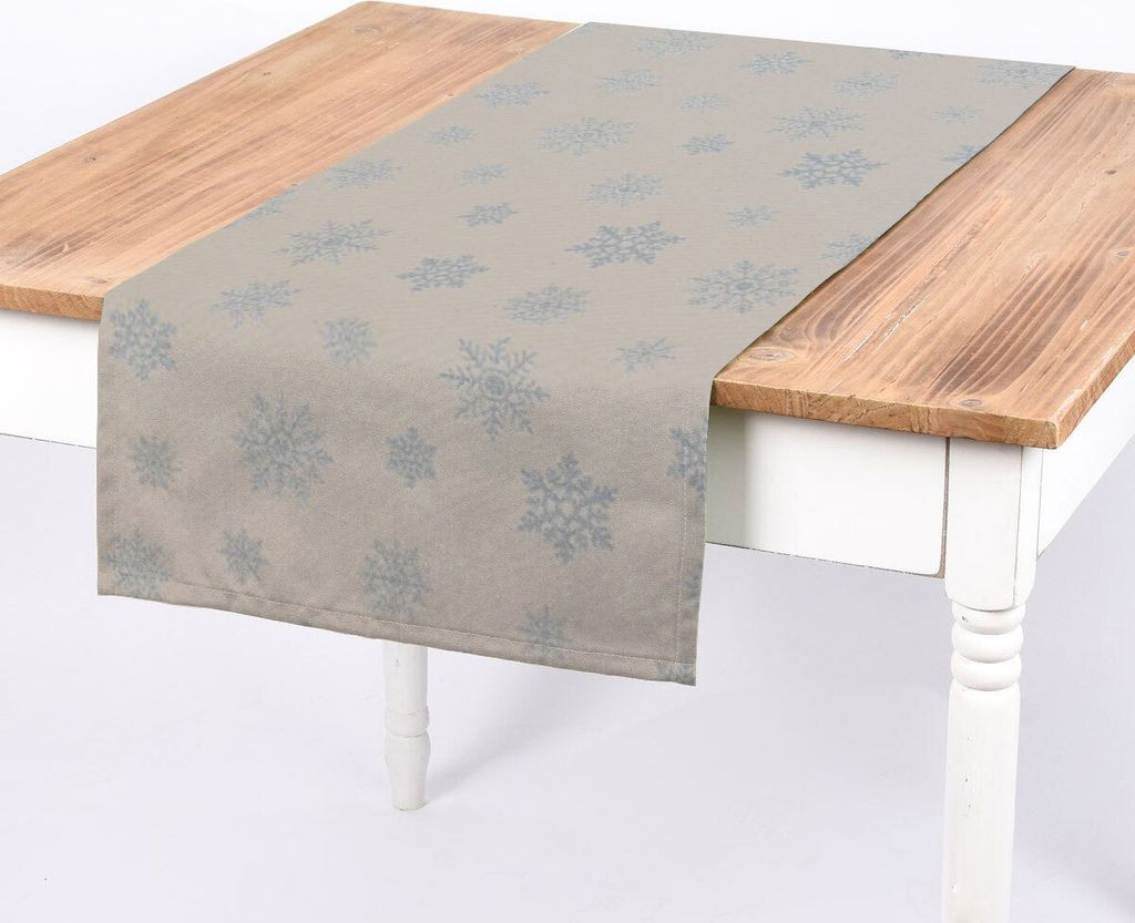 SCHÖNER LEBEN. Tischläufer Eiskristalle beige hellblau silber