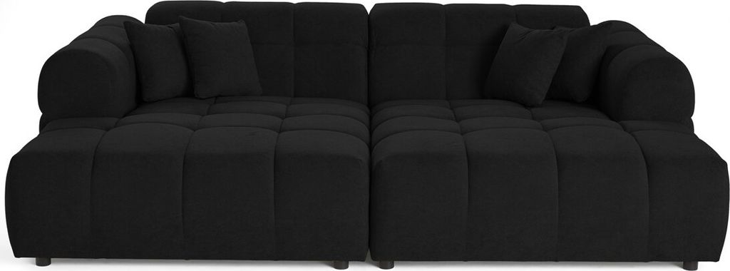 Lisa Design Ray - 3-sitzer einzelsofa mit doppelter Récamiere - tiefe Sitzfläche - aus strukturiertem Stoff , Schwarz