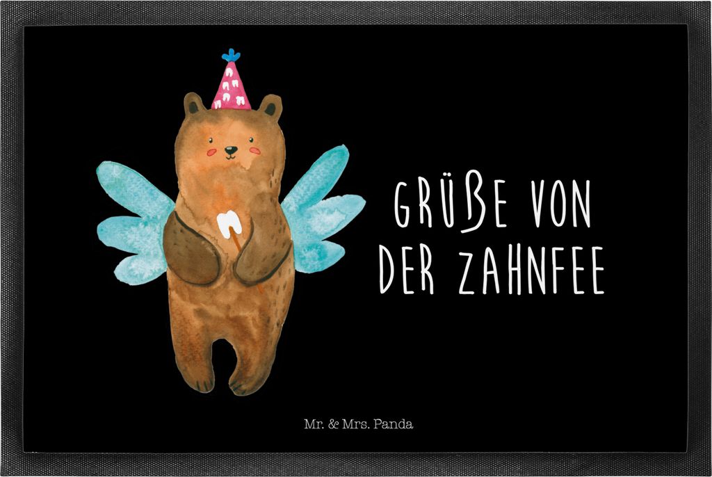 Mr. & Mrs. Panda Schmutzfangmatte Bär Zahnfee 50 x 75 cm - Schwarz - Geschenk, Fussmatte, Erster Zahn, Fee, Bodenvorleger, Schmutzmatte, Teddy, bo...
