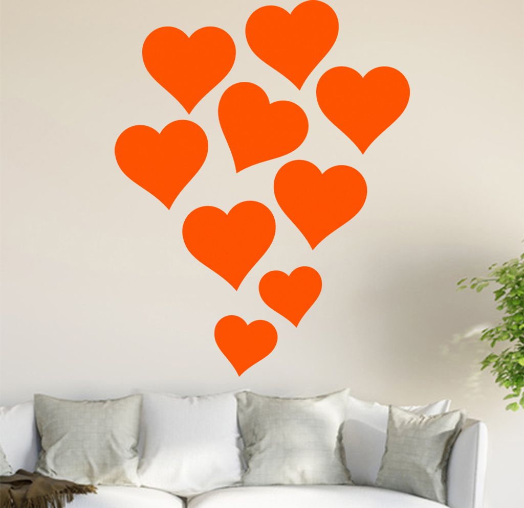 Herzen Wandtattoo in 6 Größen - Wandaufkleber Wall Sticker - Dekoration, Küche, Wohnzimmer, Schlafzimmer, Badezimmer