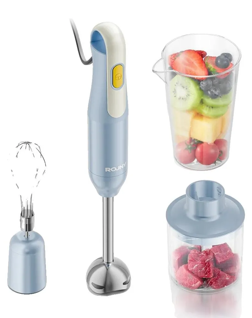 Mixeur plongeant 4 en 1 en acier inoxydable bleu - Modèle polyvalent