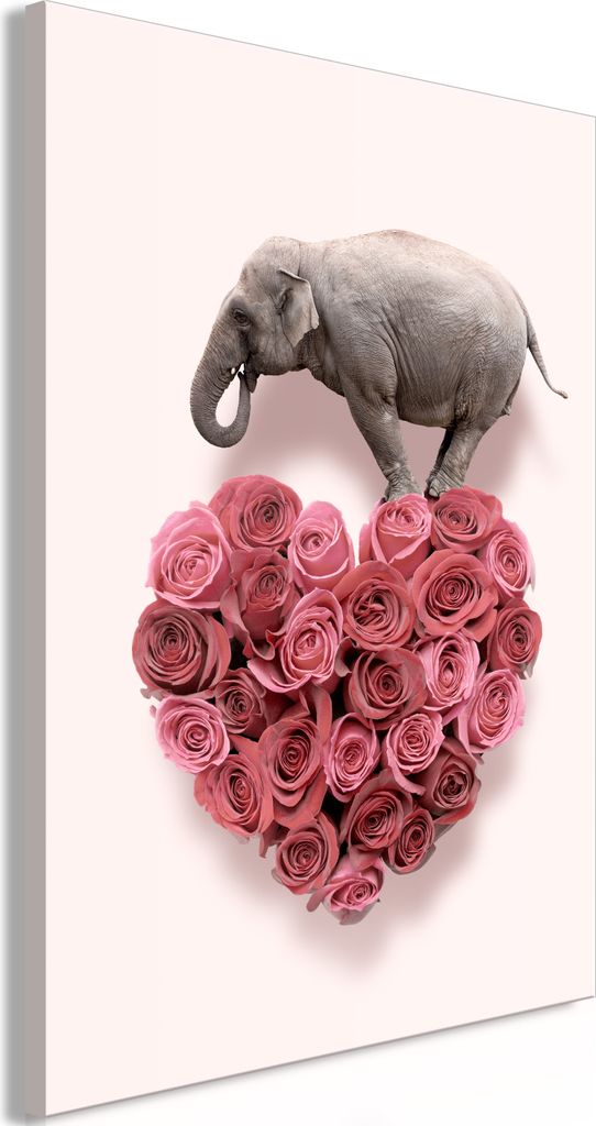 Italienischer Leinwand Leinwandbild - Elephant Lover (1-part) - Elephant Amid Pink Flowers 60x90 cm Tiere g-C-0148-b-a