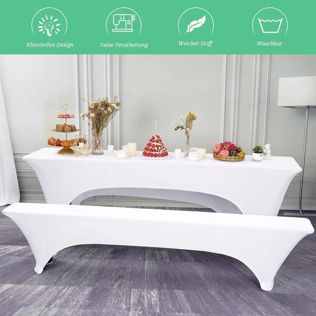 Set de housses pour tables de bière blanches 220x50cm élastique pack de 3 - 7