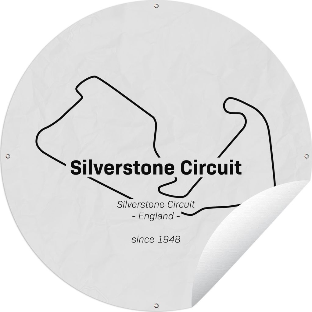 MuchoWow Gartenposter Outdoor-Poster Rund Formel 1 - Silverstone - Rennstrecke Ø 150 cm Gartendeko Rundes Poster draußen