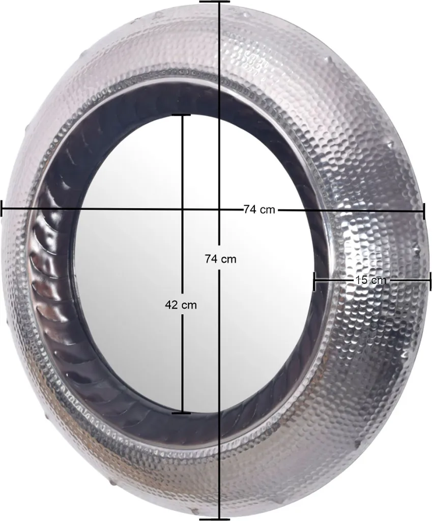 Grand Miroir Argenté Martelée 74 cm Miroir Mural Rond en Métal Design