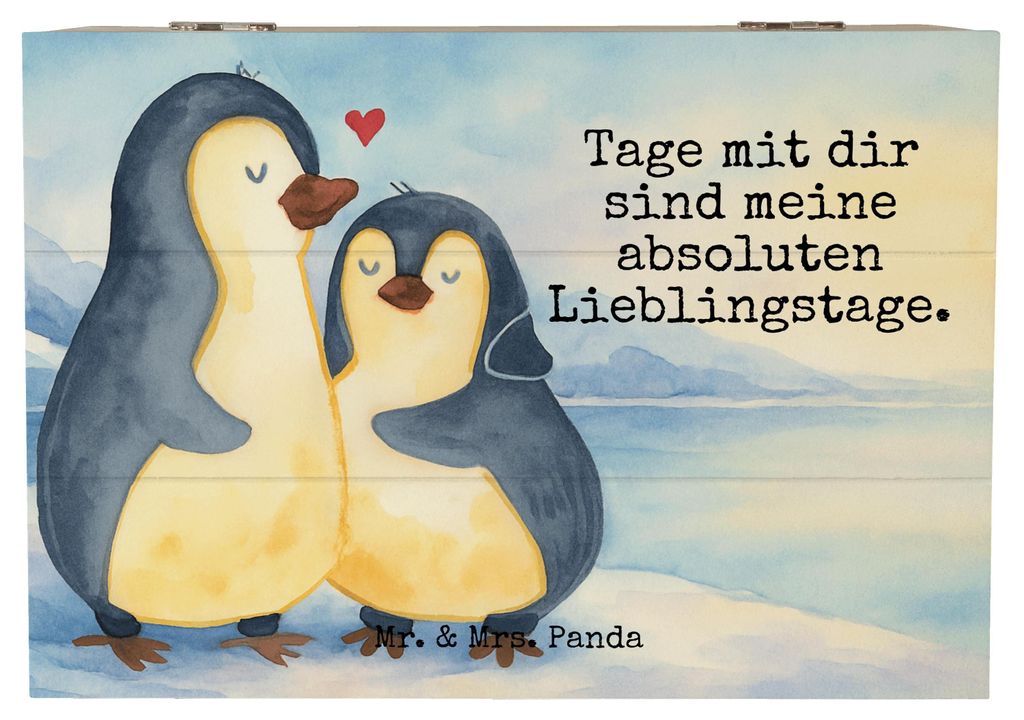 Mr. & Mrs. Panda Holzkiste Pinguin umarmen Design 22 x 15 cm - Weiß - Geschenk, Box, Hochzeitstag, Umarmung, Truhe, Hochzeitsgeschenk, Geschenkbox...