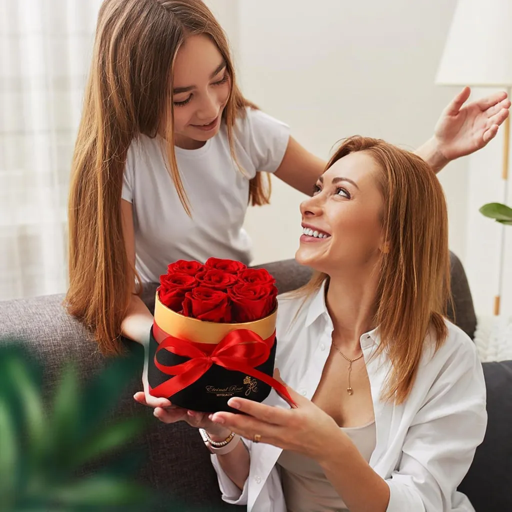 Bouquet de Fleurs Éternelles sous Coffret de Luxe - Déco Saint-Valentin