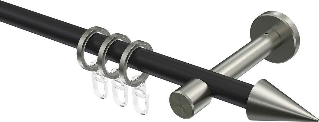 Interdeco Gardinenstange / Vorhangstange Schwarz / Edelstahl-Optik, Typ Sinux Scarano (Kegel), 16 mm Ø 1-läufig, 480 cm