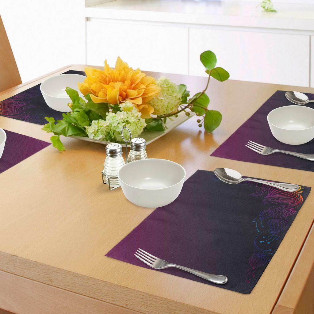 ABAKUHAUS Indigo Platzmatten, Regenbogen-farbiges Bild mit dunkler schwarzer purpurroter Ombre-Hintergrund-Blume wie Wirbel-Kunst, Waschbarer und F...