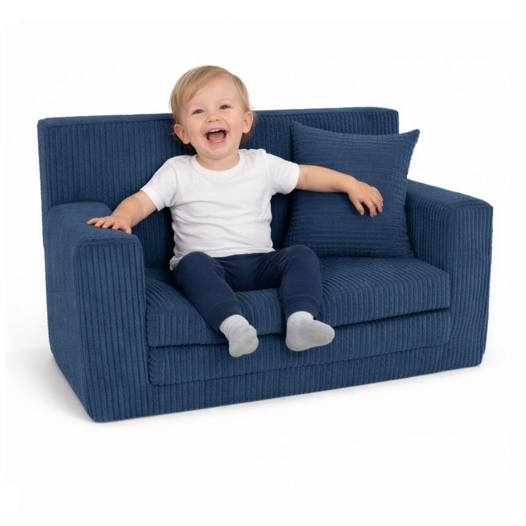 Kindersofa aus Schaumstoff Dunkelblau, ausklappbar und bequem, Polstersofa für Kinderzimmer zum Sitzen, Lesen und Entspannen
