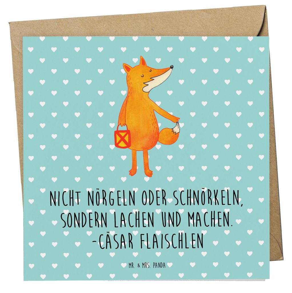 Mr. & Mrs. Panda Grußkarte Fuchs Laterne - Türkis Pastell - Geschenk, doppelkarte, Sankt Martin, faltkarte, Klappkarte, Positiv, Glückwunschkart...