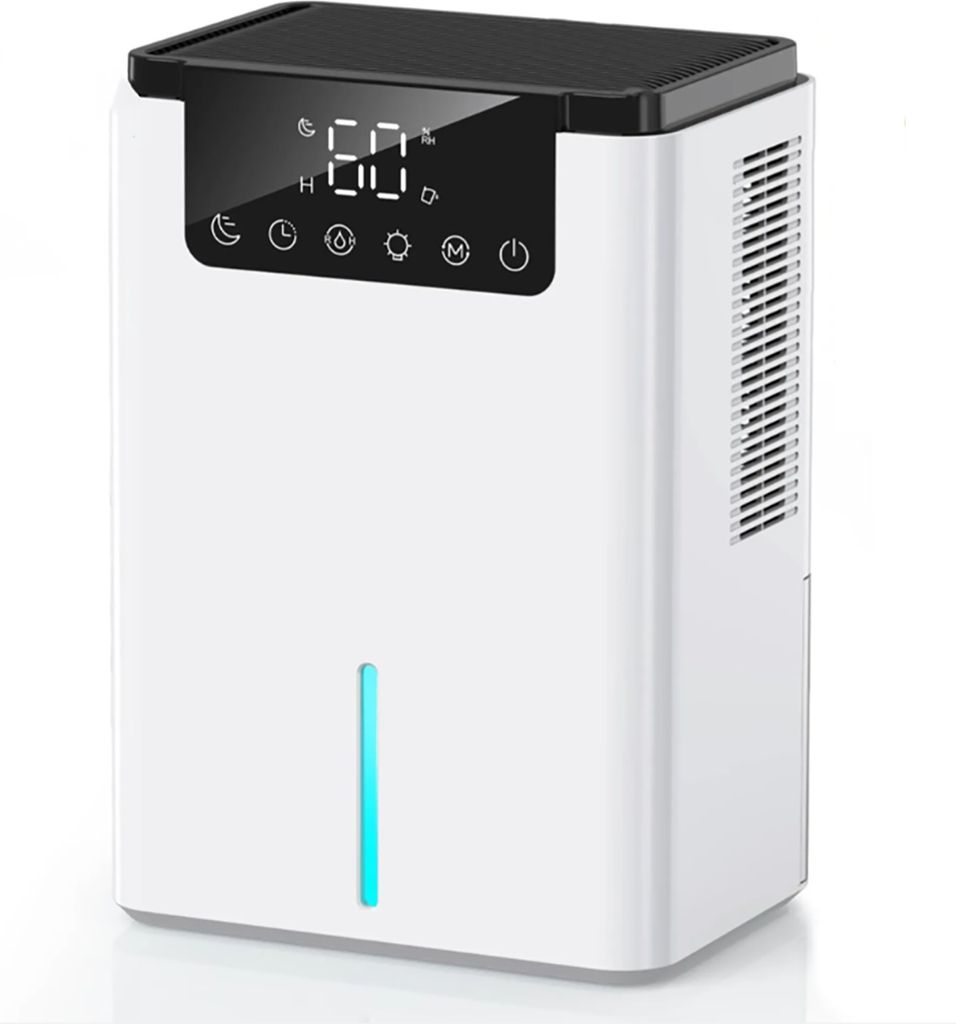Elektrischer Luftentfeuchter 2200ml, LED Display, 650ml/Tag, mit Funktion Auftauen & Schlafmodus, Ideal für Home Office RV, Weiß